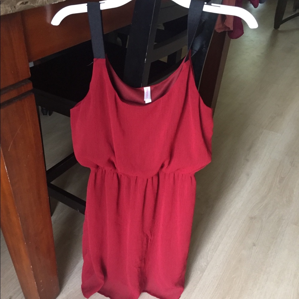 Casual maroon dress.